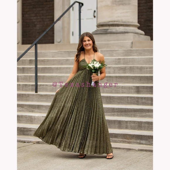 NWT A.L.C. Angelina Pleated Metallic Maxi Dress Size 2 Gold - Picture 1 of 16